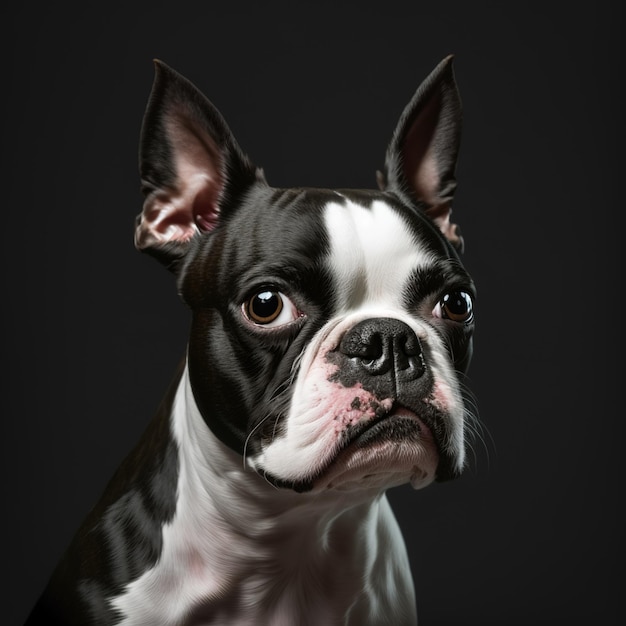 Studioaufnahme eines Boston-Terrier-Hundeporträts mit hinreißenden realistischen Details