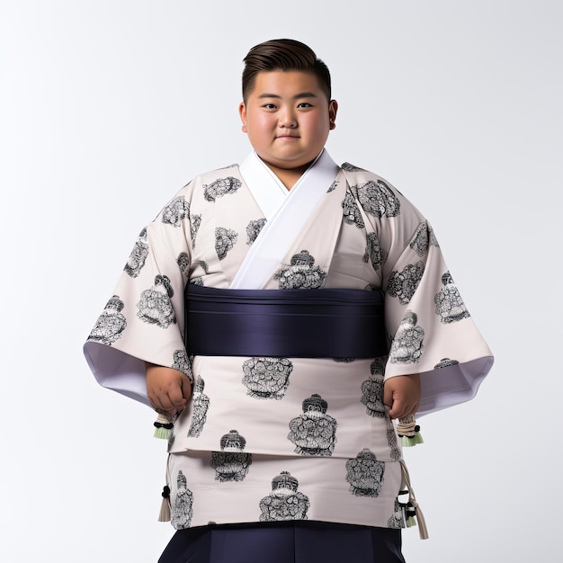 Foto studioaufnahme von japanischem jungen als sumo-wrestler