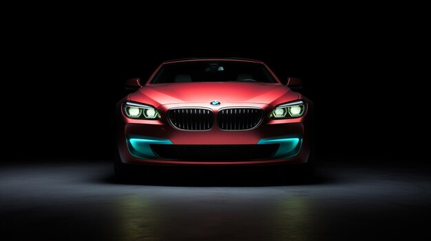 Studiobeleuchtung vorn in wassermelonenfarbener Lackierung der BMW Serie sieben