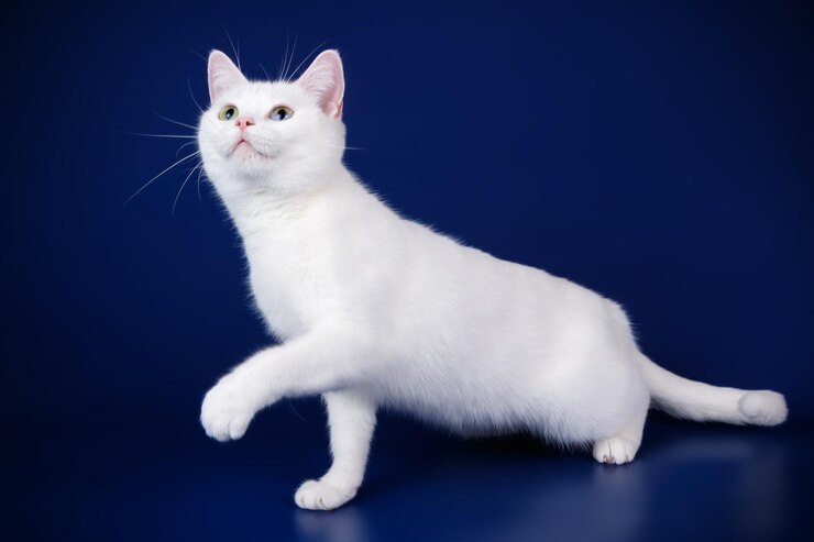 Studiofotografie einer amerikanischen Kurzhaarkatze auf farbigem Hintergrund