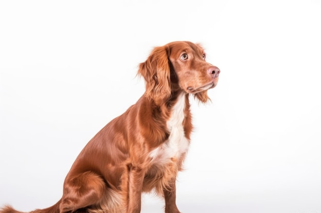 Studioporträt eines süßen Hundes vor weißem Hintergrund, erstellt mit generativer KI