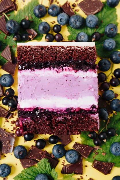 Stück Kuchen im Abschnitt auf dem Hintergrund der Frucht