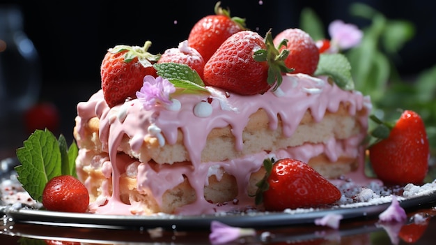 Stück Kuchen mit Erdbeeren