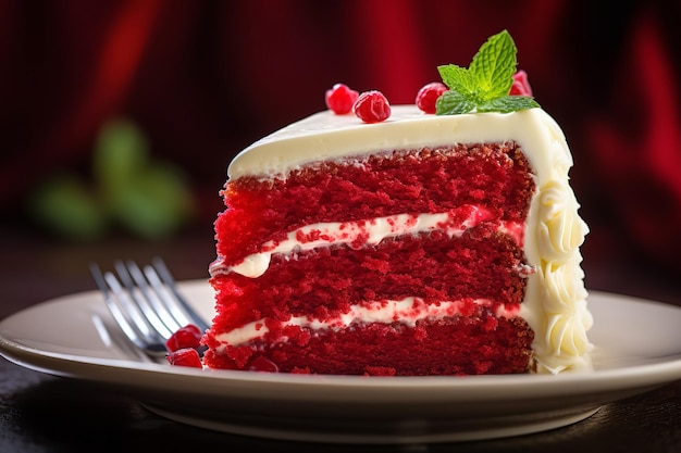 Stück Red Velvet Cake mit Frischkäse-Zuckerguss