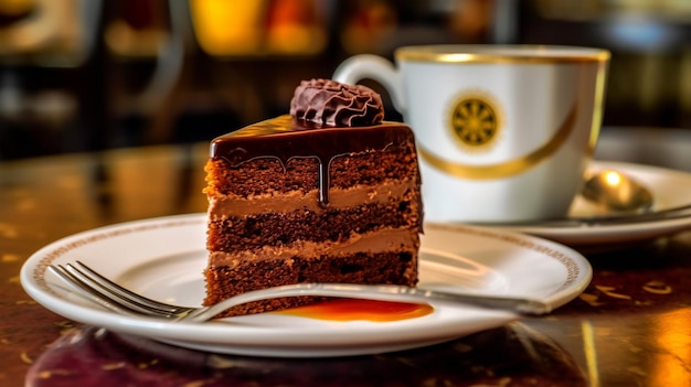 Stück Sachertorte in einem Café. Generierte KI