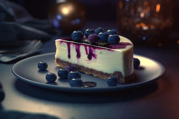 Stück weißer Schokoladen-Blaubeer-Käsekuchen