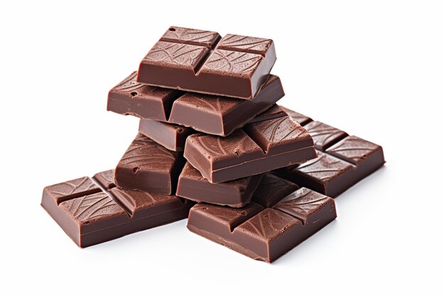 Stücke dunkler Schokolade auf weißem Hintergrund