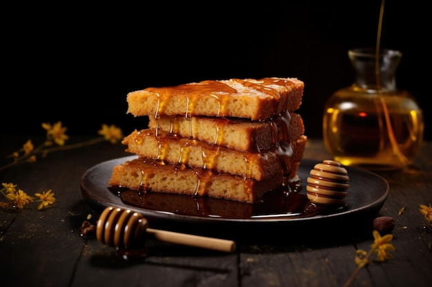 Foto stücke honigkuchen auf dunklem hintergrund