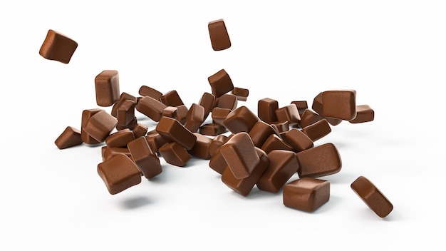 Stücke von dunkler Schokolade Chunks 3D-Darstellung