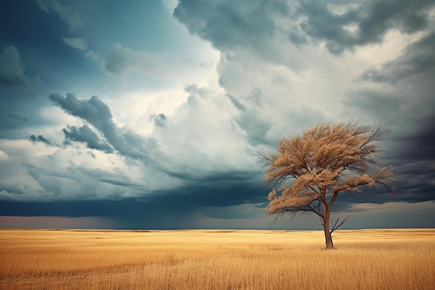 Stürmischer Himmel Der einsame Baum