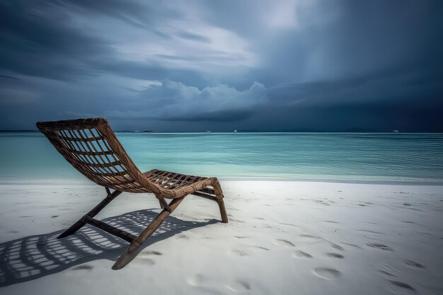 Stuhl am Strand der Malediven in der Nähe des Meeres Sommerurlaub und Urlaubskonzept für Tourismus AI