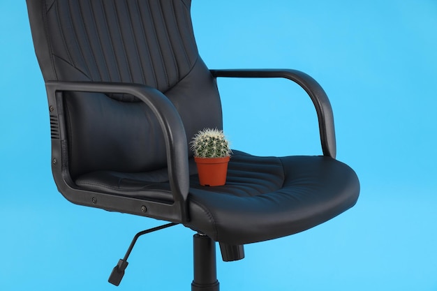 Stuhl mit Kaktus auf blauem Hintergrund. Hämorrhoiden-Konzept