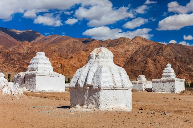 Stupas blancas en el monasterio de Shey Ladakh