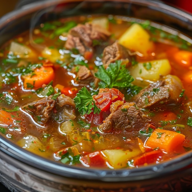 Sturdy Shurpa Chorba o sopa de Shorba con carne de cordero y verduras Claro caldo Halal casero