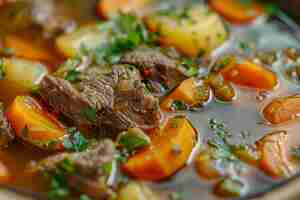 Foto sturdy shurpa chorba o sopa de shorba con carne de cordero y verduras claro caldo halal casero