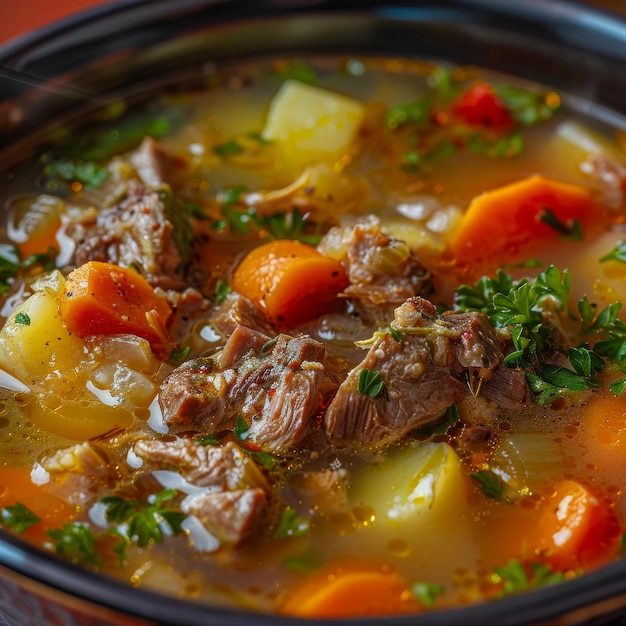 Foto sturdy shurpa chorba ou sopa de shorba com carne de ovelha e legumes claro caldo halal caseiro