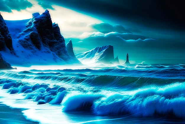 Sturm auf dem Ozean Wunderschöne Landschaft von Islandia Norwegen