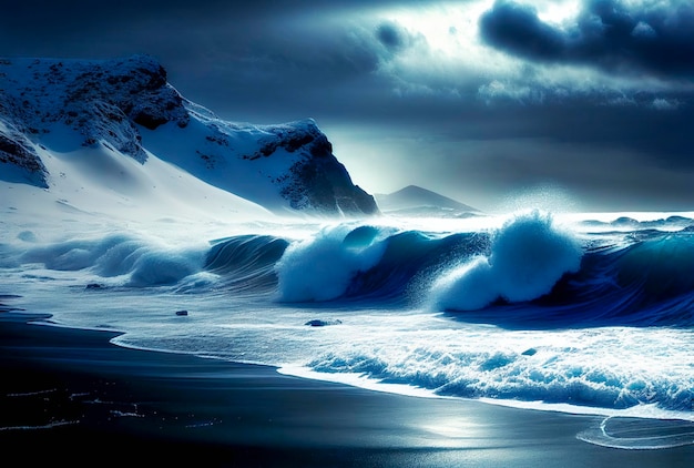 Sturm auf dem Ozean Wunderschöne Landschaft von Islandia Norwegen