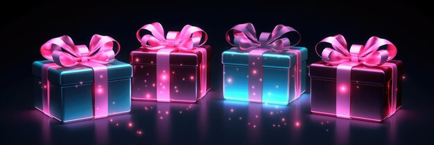 Stylische lila Geschenkkiste mit Bandbogen auf dunklem Hintergrund mit Lichtern Geschenk zum Geburtstag