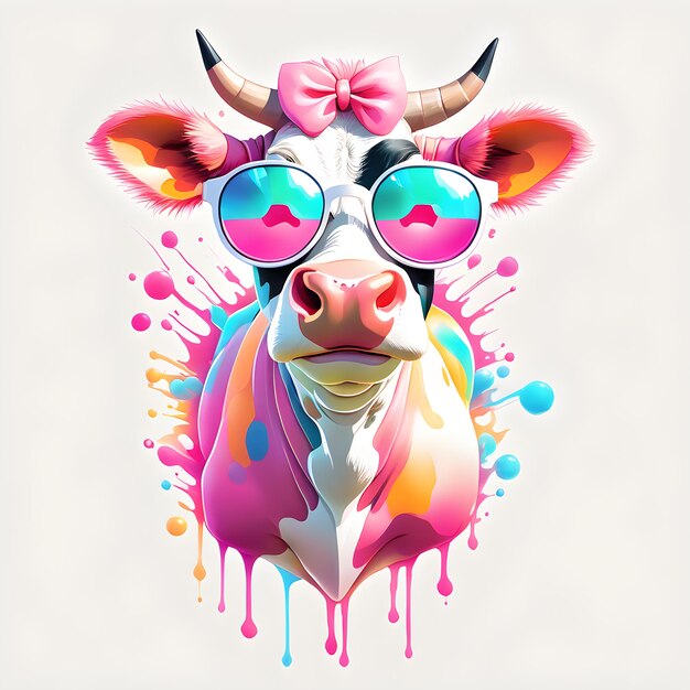 Stylish Cow in Glasses Designer Impressão gerada pela IA
