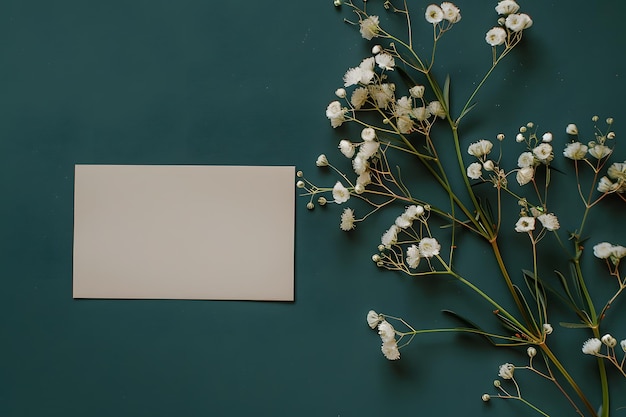 Foto stylish elegant flat lay dark green floristic greeting invitation post card with copy space mockup