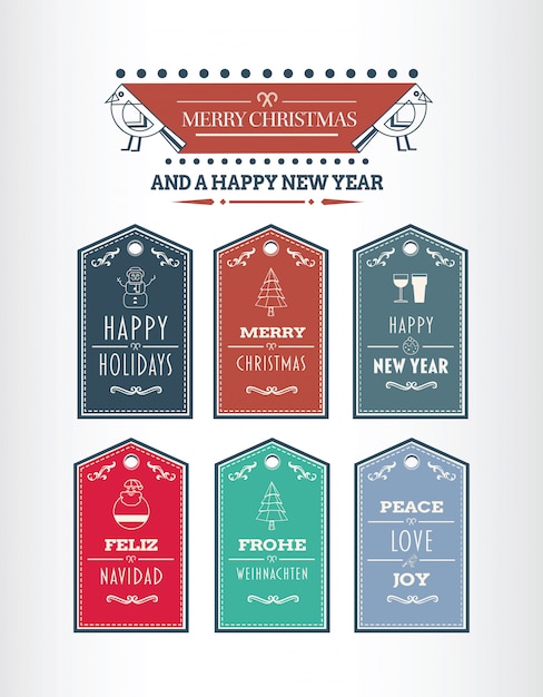 Stylish Merry Christmas mensagem tags vetor