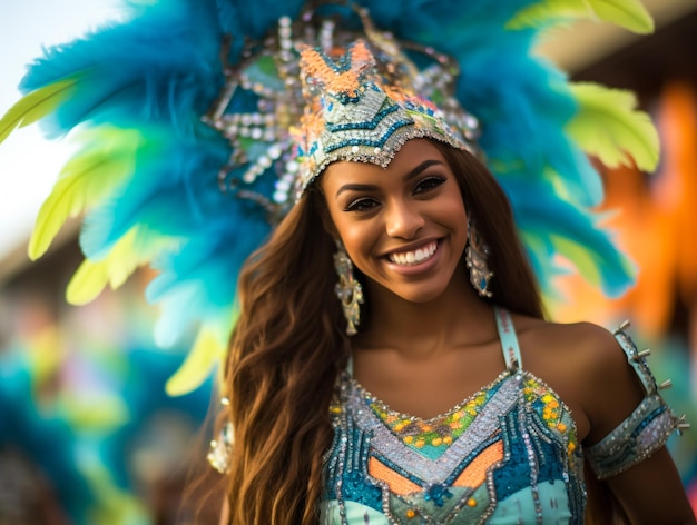 Foto su belleza encanta a todos. imagen de una bailarina de samba actuando en un carnaval.