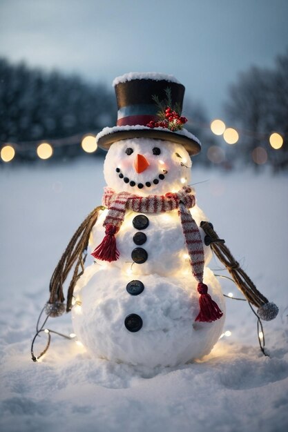 Suas fotos de férias ficarão mais bonitas com uma bonita árvore de Natal de boneco de neve e um bokeh de inverno realista