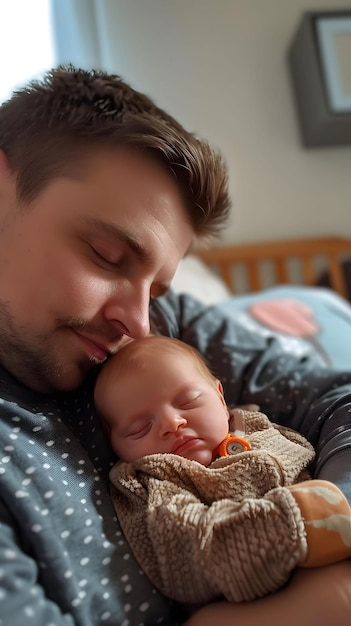 Foto el suave balanceo del padre calma a un bebé nervioso