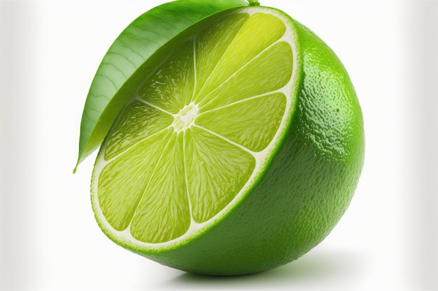 Suave corte redondo jugoso limón verde claro sobre blanco
