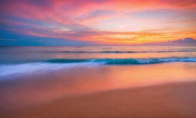 Foto suave e linda onda do oceano na praia de areia praia de paisagem cuidadosa