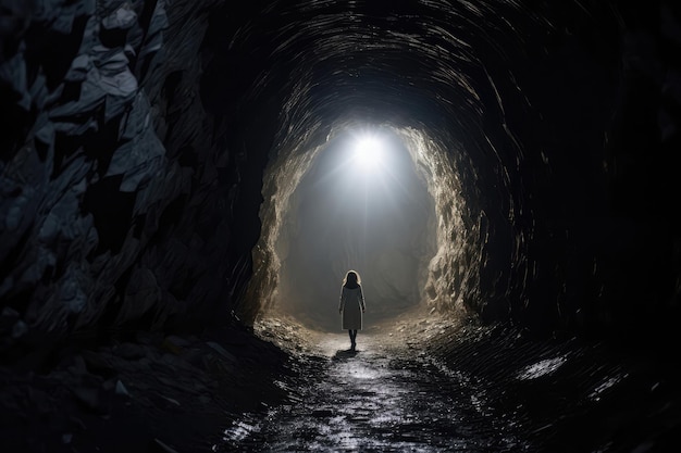 La suave luz de la luna guía el camino a través del túnel oscuro AI generativa