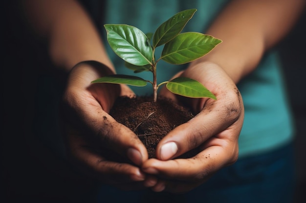 Suave mano acunando una exuberante planta verde IA generativa