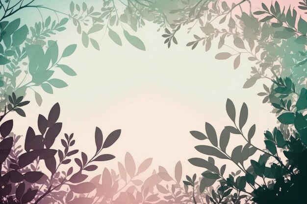Foto suave menta fondo rosa claro siluetas ramas frondosas postal ia generativa