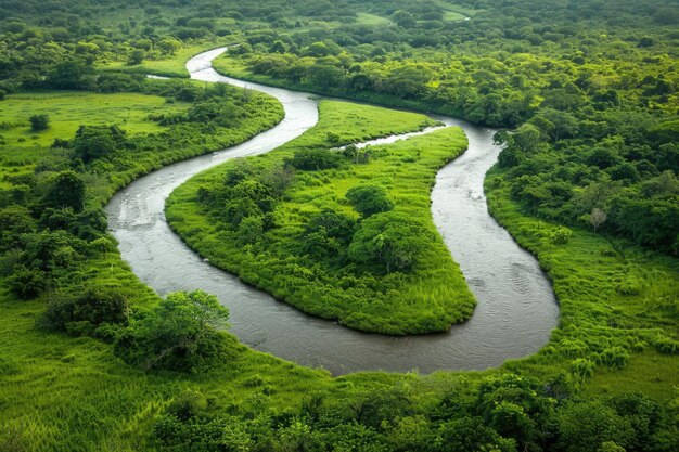 El suave río se curva a través de la tierra