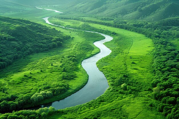 El suave río se curva a través de la tierra