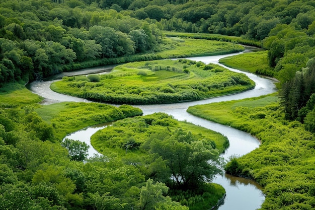 El suave río se curva a través de la tierra