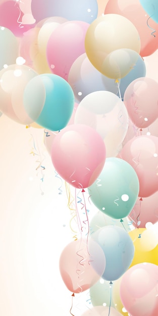 Suave suave composição de fundo de aniversário com balões e confete cartão de aniversário ou convite d