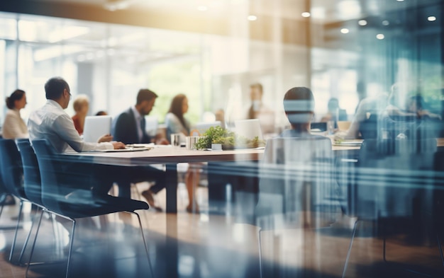 Suave turva de pessoas reunidas à mesa, empresários conversando em um escritório moderno