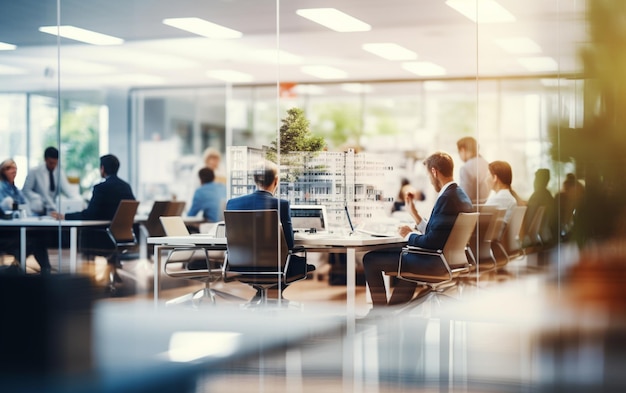 Suave turva de pessoas reunidas à mesa, empresários conversando em um escritório moderno