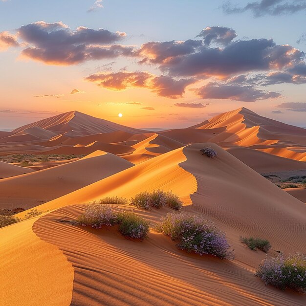 Las suaves dunas de arena al amanecer