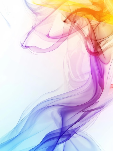 Suaves redemoinhos de fumaça em tons etéreos de laranja e azul formando uma composição abstrata sonhosa em uma tela branca