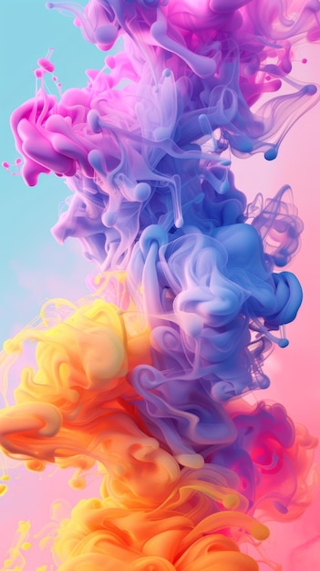 Los suaves remolinos de humo en tonos pastel de rosa, azul y amarillo crean un abstracto de ensueño en un fondo gradiente