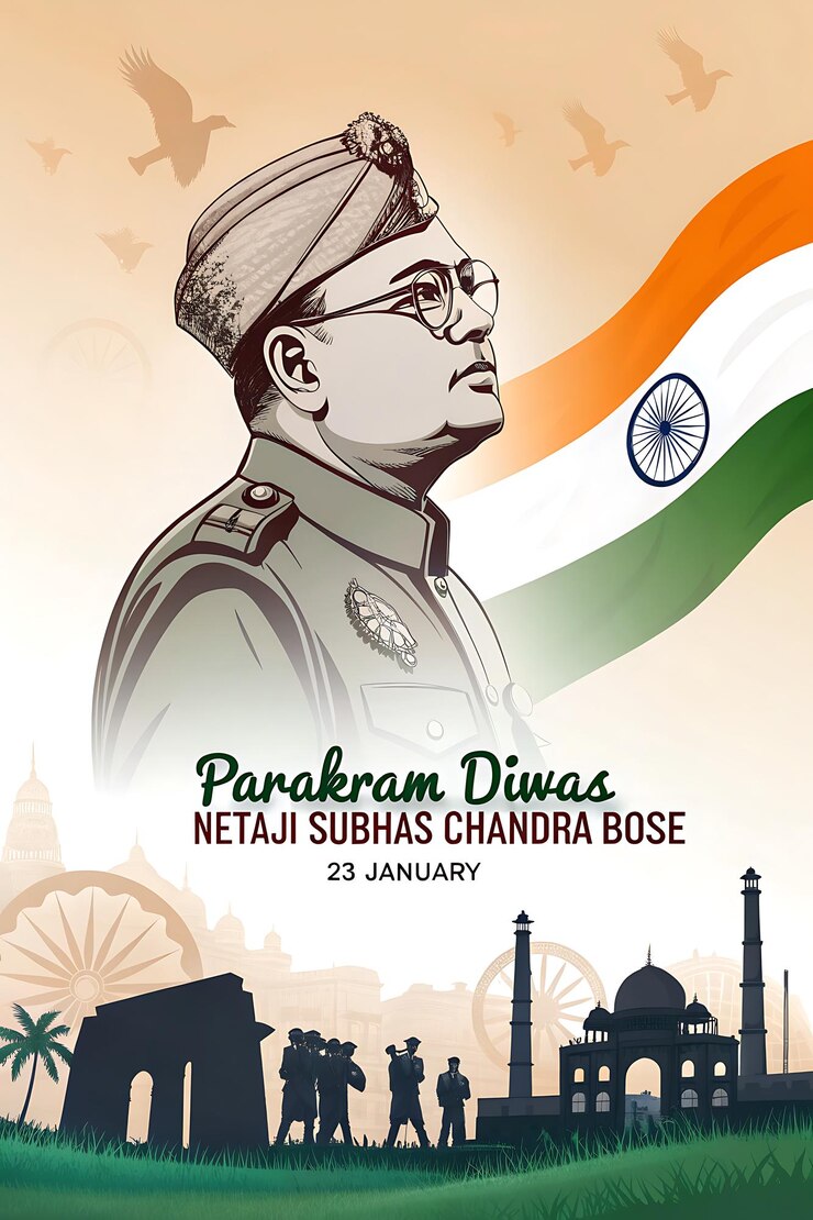 Foto subhas chandra bose ilustración del aniversario de su nacimiento arte poster de las redes sociales