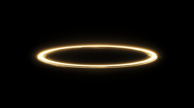 Sublime estallido de luz dorada con anillos de halo en un fondo negro puro brillo suave y rayos de luz agudos