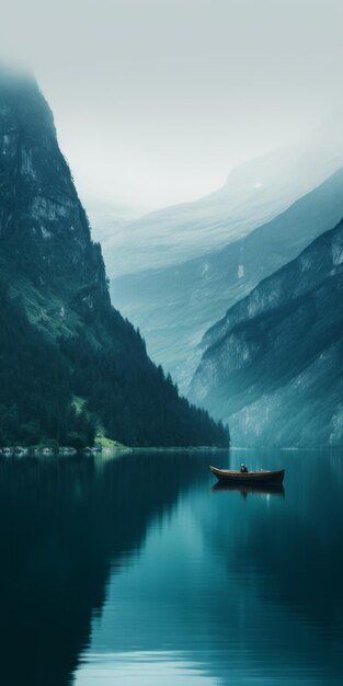 Sublime Wilderness Um lago sereno com um barco no estilo de Andreas Levers