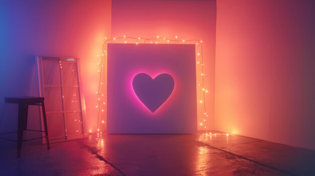 Sublimes luces de hadas alrededor de un diseño minimalista en forma de corazón