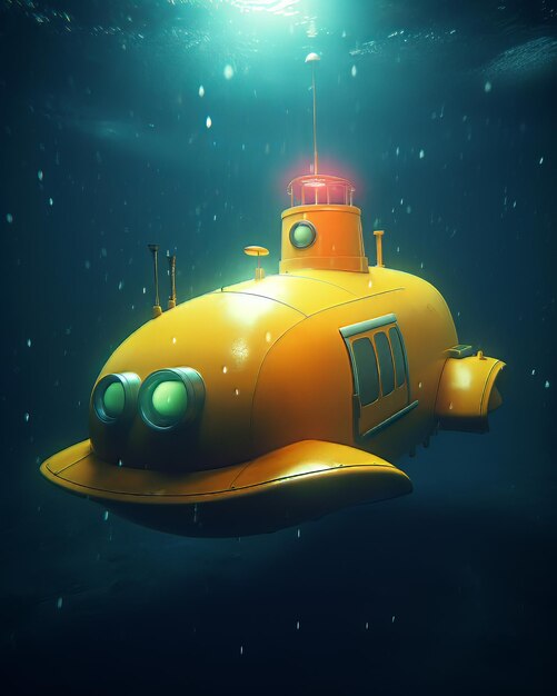 Foto submarino amarelo animado no mar