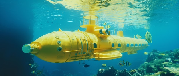 Foto submarino amarelo explorando as profundezas do oceano