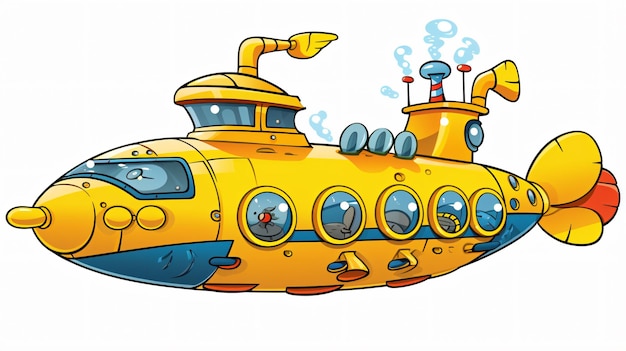 Foto submarino amarillo de dibujos animados